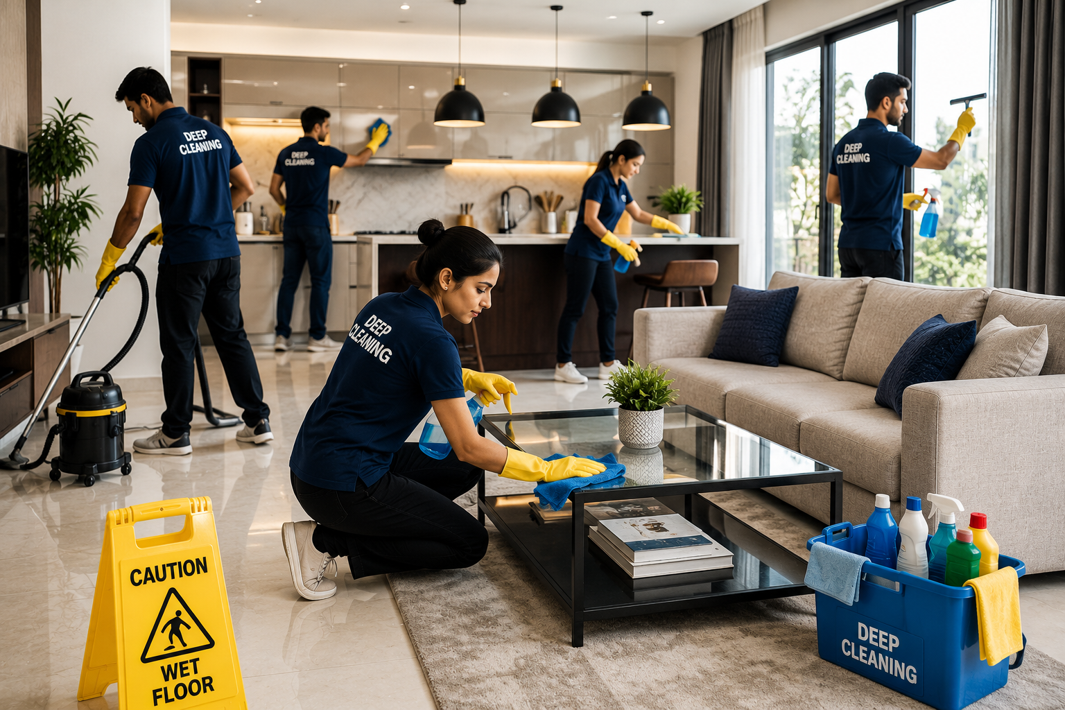 Deep cleaning of a residential space in progress