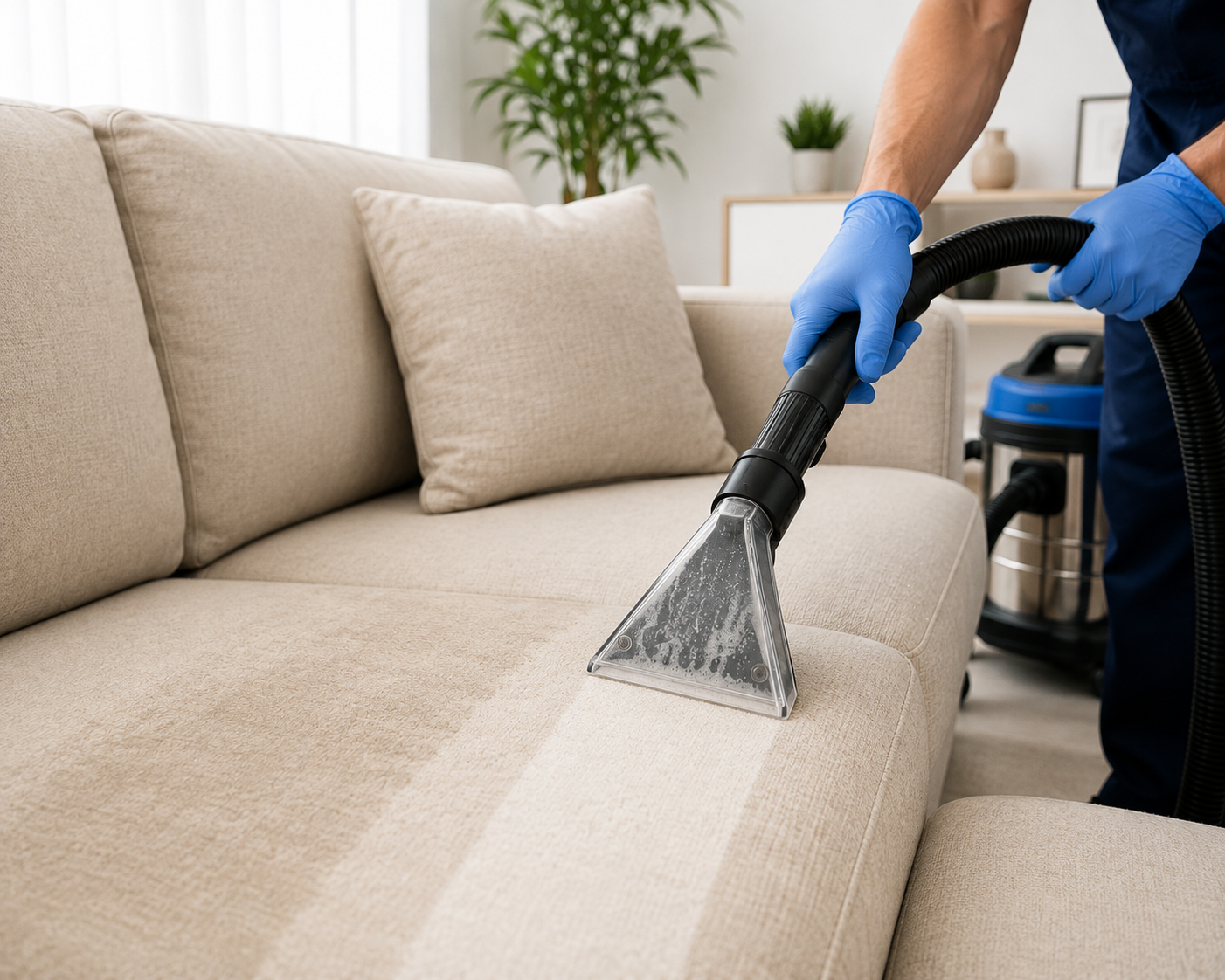 Sofa upholstery being cleaned